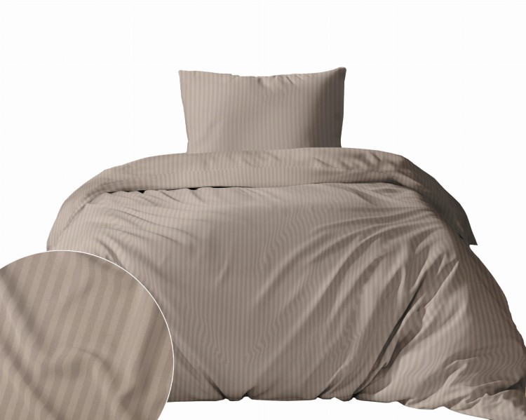 Pościel 140x200 + Poszewka Satyna 100% Bawełna Adamaszek Pure Taupe Fabryka Pościeli