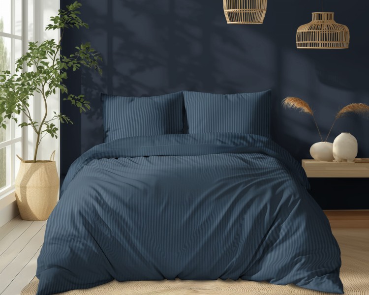Pościel 180x200 + 2 Poszewki Satyna 100% Bawełna Adamaszek Pure Denim Fabryka Pościeli