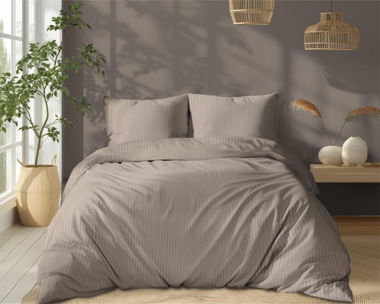 Pościel 180x200 + 2 Poszewki Satyna 100% Bawełna Adamaszek Pure Taupe Fabryka Pościeli