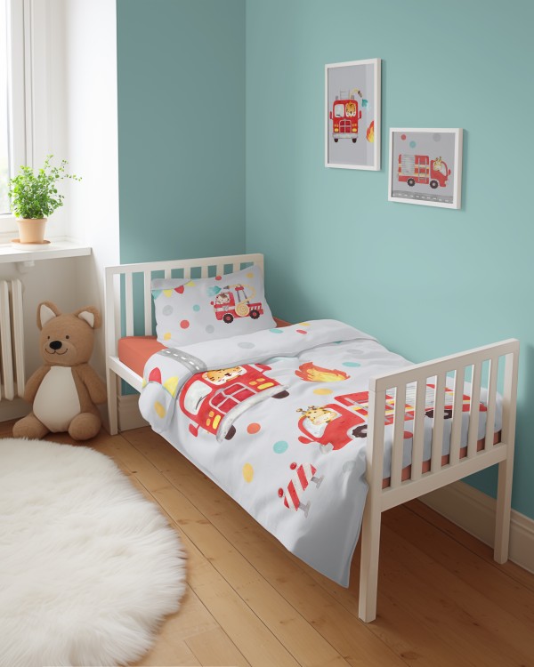 Pościel Bambusowa 90x120 Dwustronna Straż Pożarna Szara 4782A Detexpol