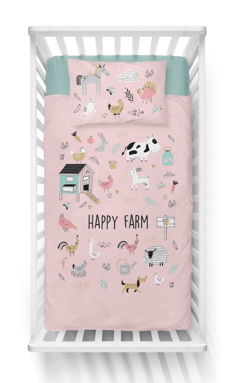 Pościel Bambusowa 90x120 Dwustronna Happy Farm Różowa 4783A Detexpol