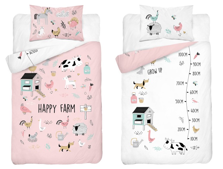 Pościel Bambusowa 90x120 Dwustronna Happy Farm Różowa 4783A Detexpol