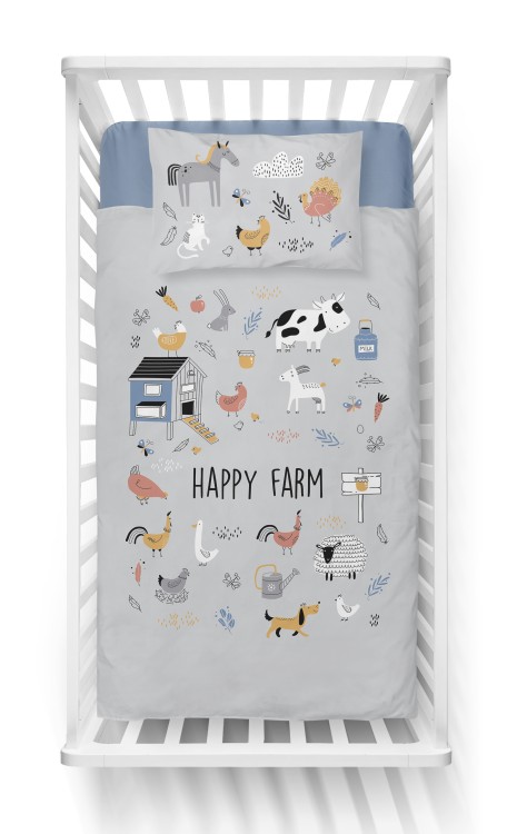 Pościel Bambusowa 90x120 Dwustronna Happy Farm Szara 4783B Detexpol