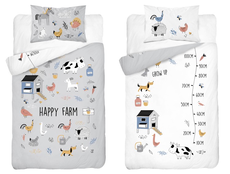 Pościel Bambusowa 90x120 Dwustronna Happy Farm Szara 4783B Detexpol