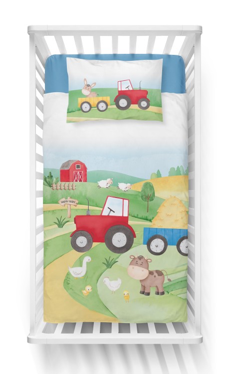 Pościel Bambusowa 90x120 Dwustronna Farma Traktor Czerwony 4785A Detexpol