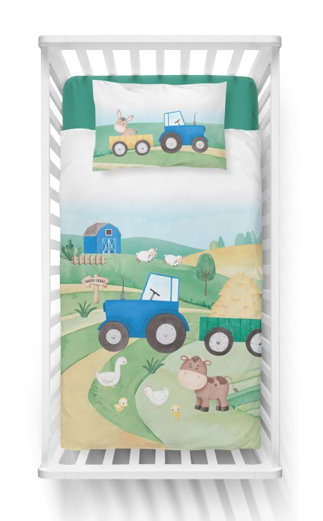 Pościel Bambusowa 90x120 Dwustronna Farma Traktor Niebieski 4785B Detexpol