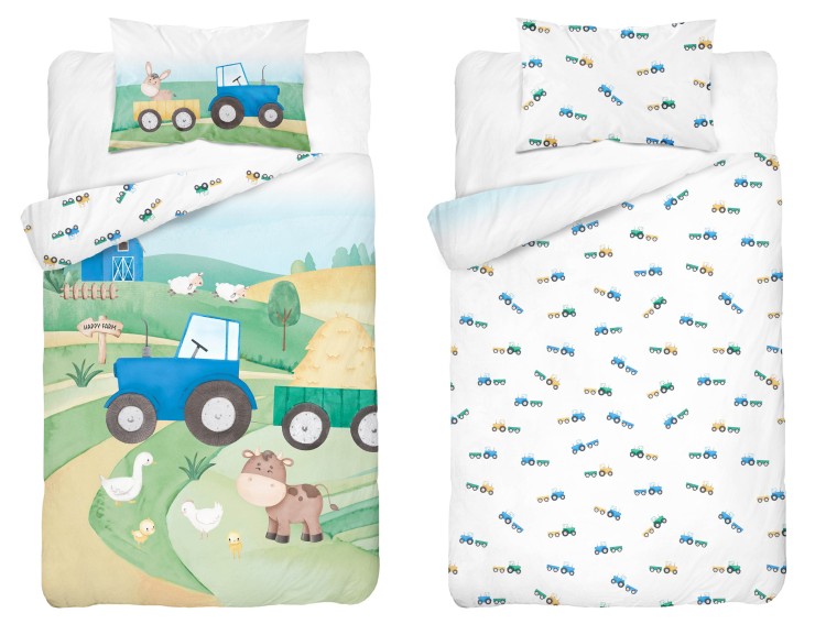 Pościel Bambusowa 90x120 Dwustronna Farma Traktor Niebieski 4785B Detexpol