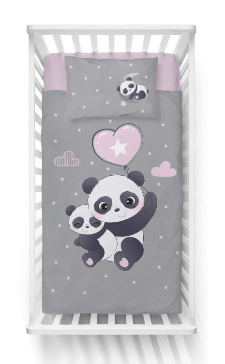 Pościel Bambusowa 90x120 Dwustronna Panda Różowy Balon 4790A Detexpol