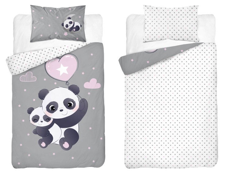 Pościel Bambusowa 90x120 Dwustronna Panda Różowy Balon 4790A Detexpol