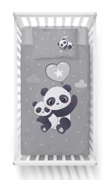 Pościel Bambusowa 90x120 Dwustronna Panda Szary Balon 4790B Detexpol