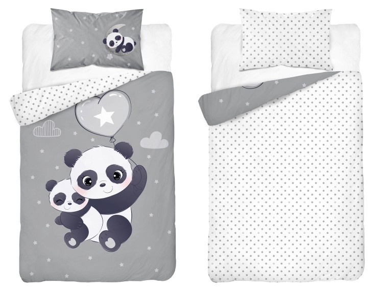 Pościel Bambusowa 90x120 Dwustronna Panda Szary Balon 4790B Detexpol