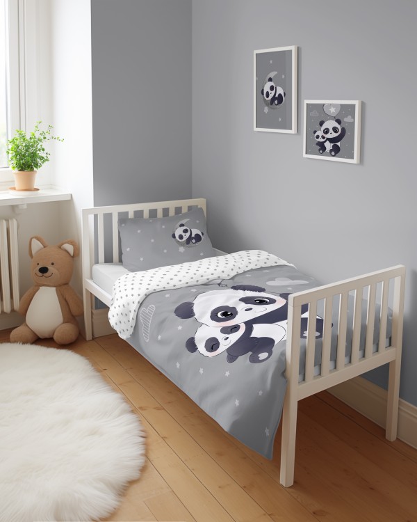 Pościel Bambusowa 90x120 Dwustronna Panda Szary Balon 4790B Detexpol