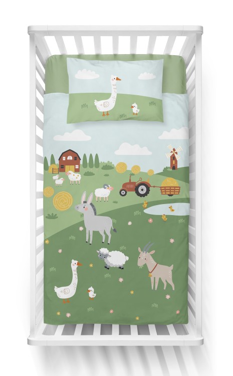 Pościel Bambusowa 90x120 Dwustronna Farma Zielona 4792A Detexpol