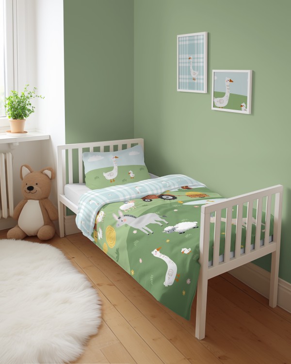 Pościel Bambusowa 90x120 Dwustronna Farma Zielona 4792A Detexpol