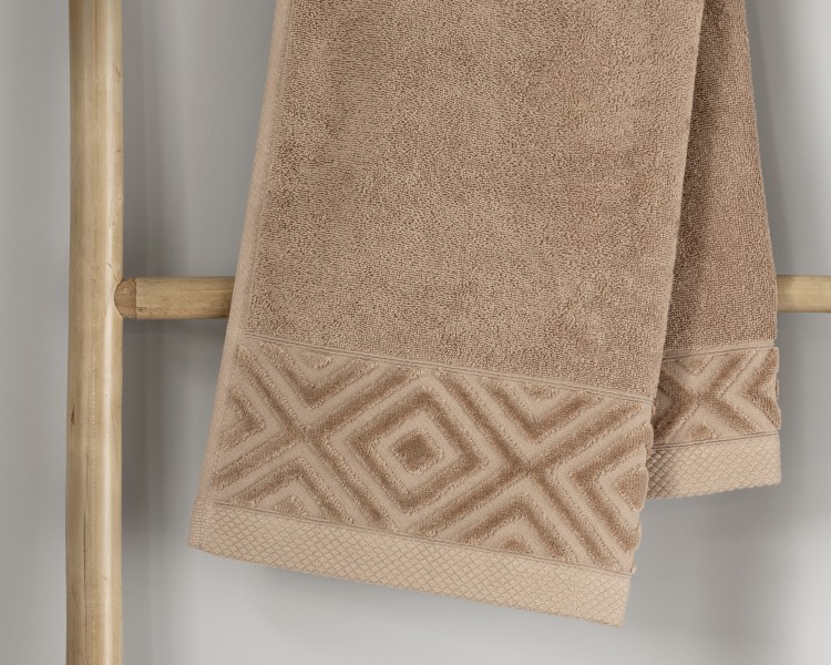 Ręcznik z Bordiurą 100x150cm 550g 100% Bawełna Paula Taupe Detexpol