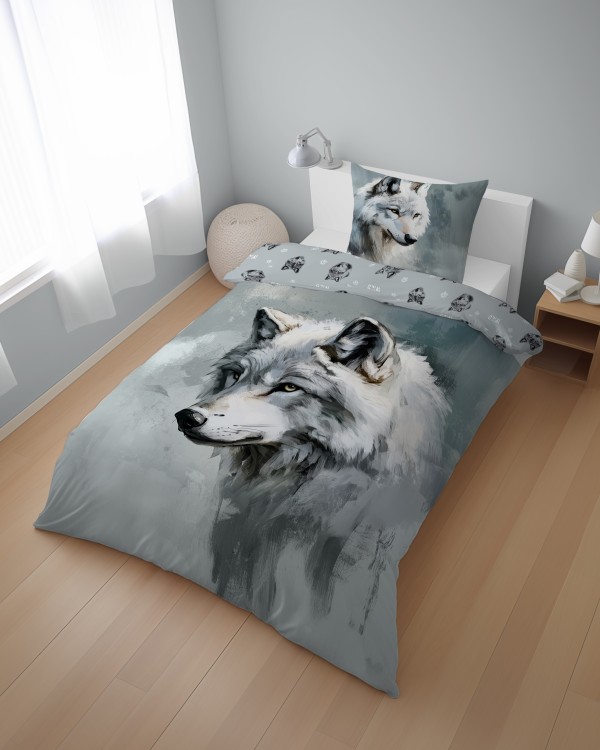 Pościel 140x200cm + Poszewka 100% Bawełna Wilk 5699A Detexpol