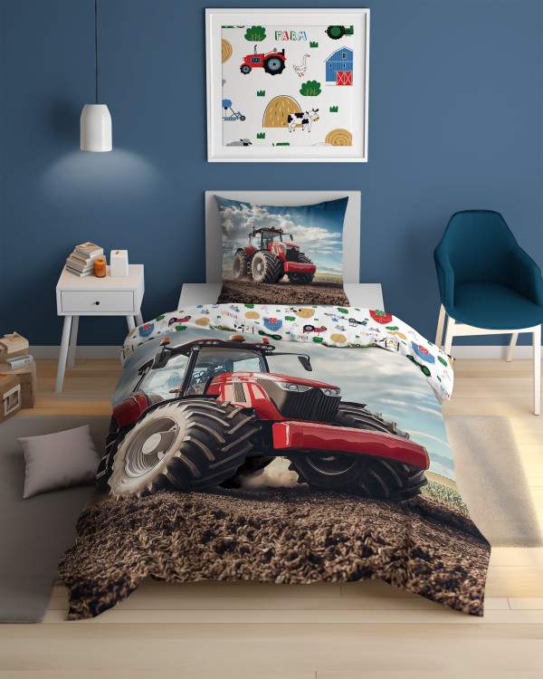 Pościel 140x200cm + Poszewka 100% Bawełna Czerwony Traktor 5700A Detexpol
