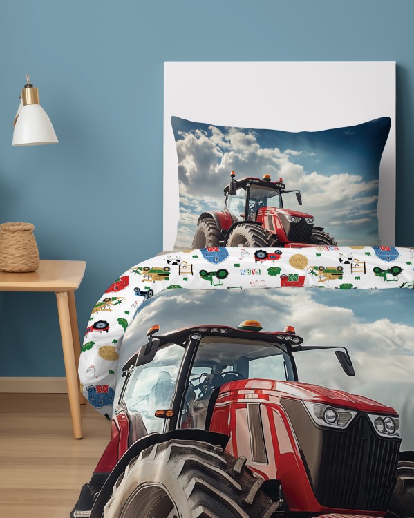 Pościel 140x200cm + Poszewka 100% Bawełna Czerwony Traktor 5700A Detexpol