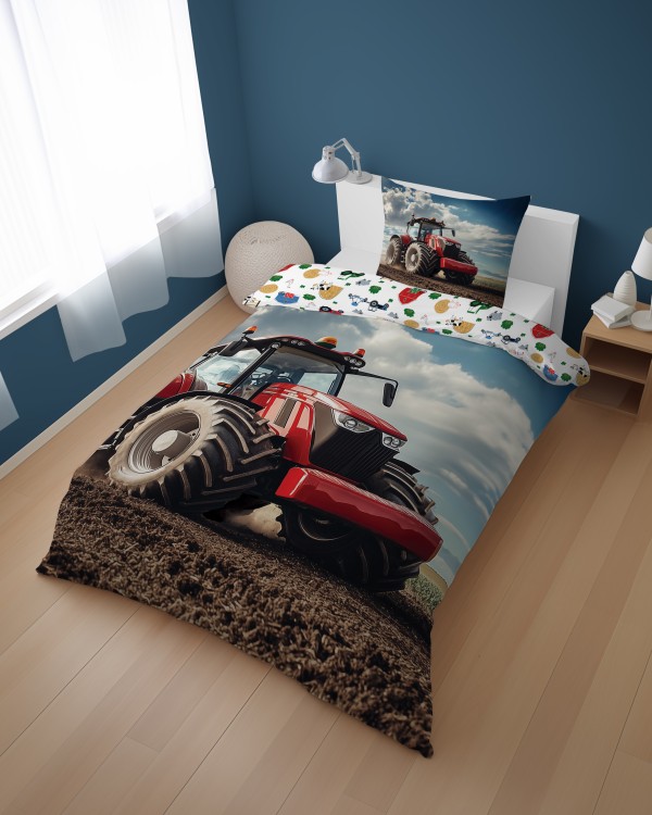 Pościel 160x200cm + Poszewka 100% Bawełna Czerwony Traktor 5700A Detexpol