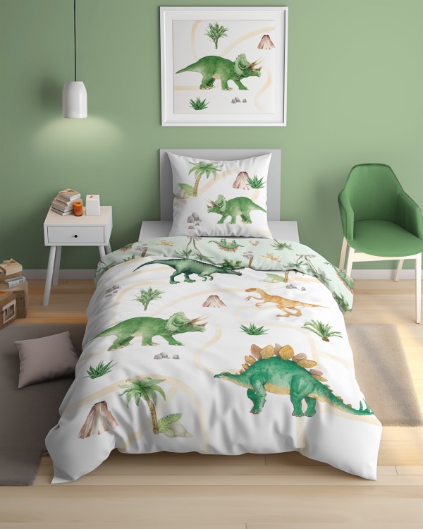 Pościel 160x200cm + Poszewka 100% Bawełna Dinozaury 5704A Detexpol