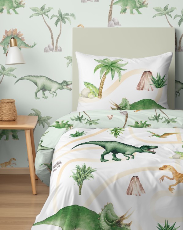 Pościel 160x200cm + Poszewka 100% Bawełna Dinozaury 5704A Detexpol