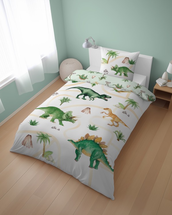 Pościel 160x200cm + Poszewka 100% Bawełna Dinozaury 5704A Detexpol