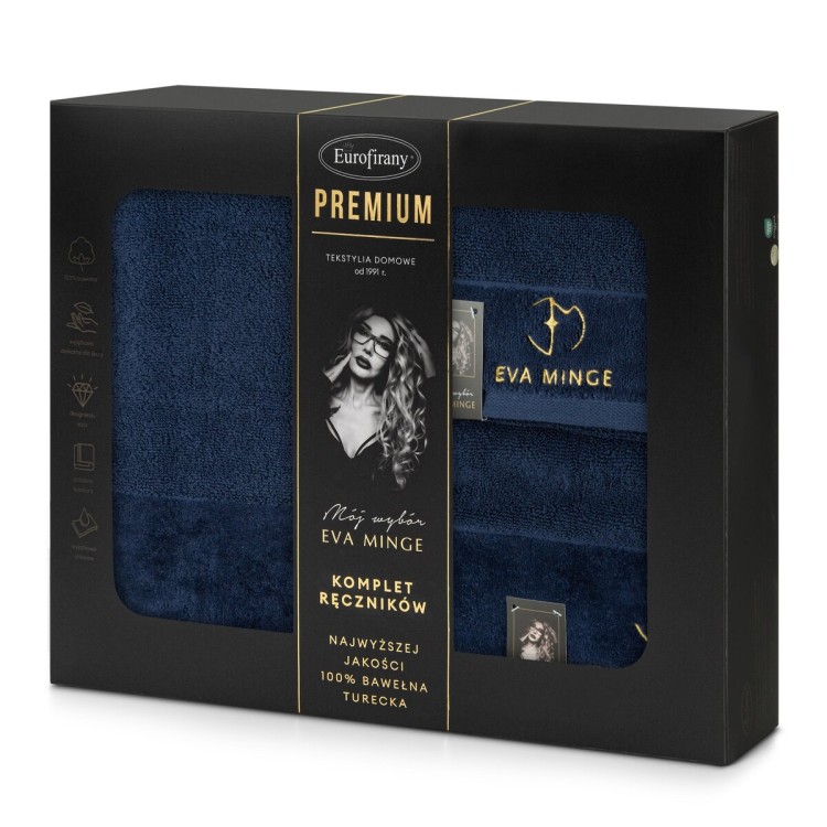 Komplet Trzech Ręczników 100% Bawełna 550g Gaja Granatowe Eurofirany by Eva Minge