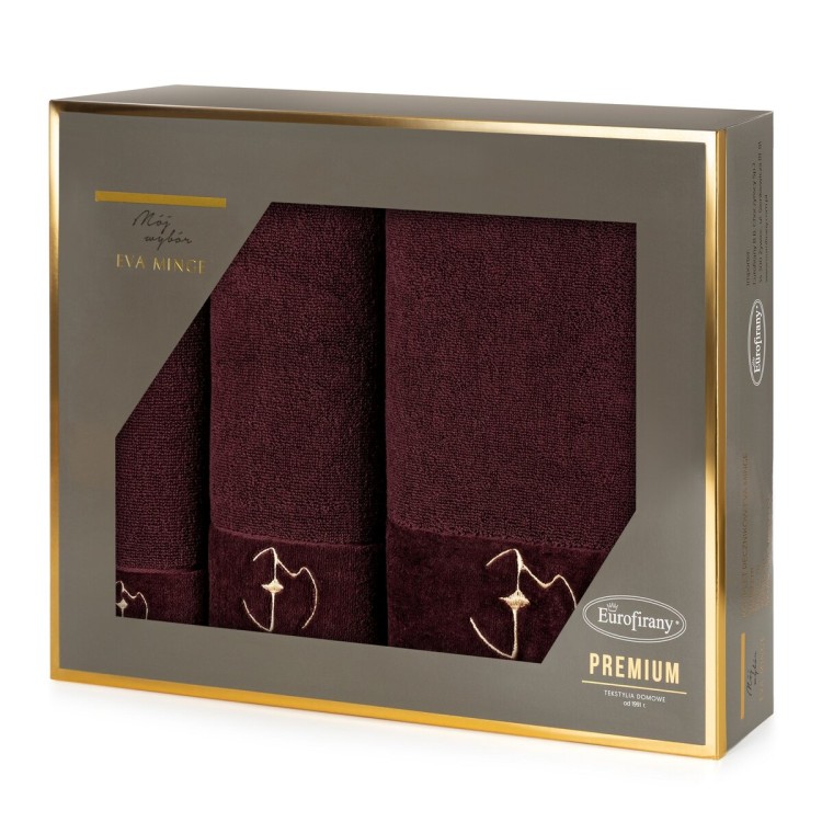 Komplet Trzech Ręczników 100% Bawełna 550g Gaja Bordowe Eurofirany by Eva Minge