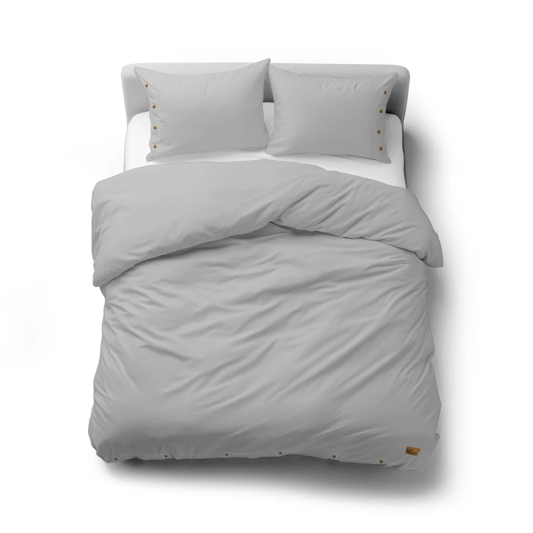 Pościel z Ozdobnymi Guzikami 160x200 + 2 Poszewki 100% Bawełna Pure Jasnoszara Detexpol