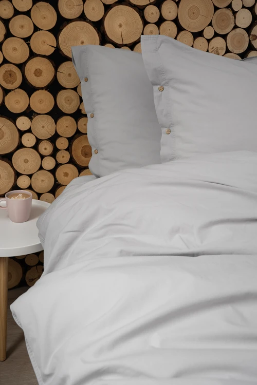 Pościel z Ozdobnymi Guzikami 160x200 + 2 Poszewki 100% Bawełna Pure Jasnoszara Detexpol