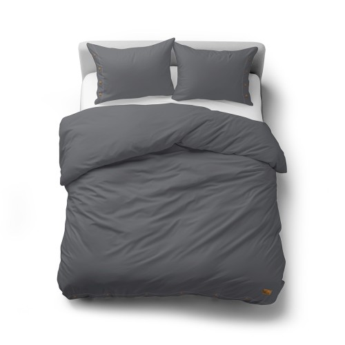 Pościel z Ozdobnymi Guzikami 160x200 + 2 Poszewki 100% Bawełna Pure Grafitowa Detexpol