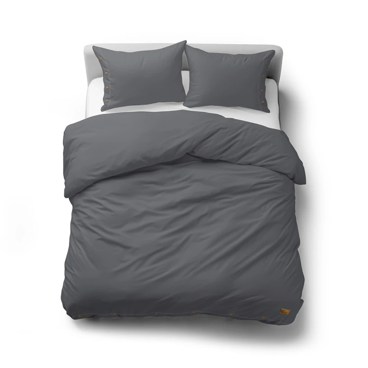 Pościel z Ozdobnymi Guzikami 160x200 + 2 Poszewki 100% Bawełna Pure Grafitowa Detexpol