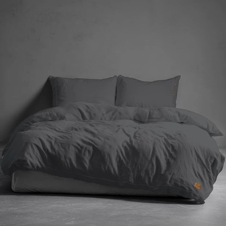 Pościel z Ozdobnymi Guzikami 160x200 + 2 Poszewki 100% Bawełna Pure Grafitowa Detexpol