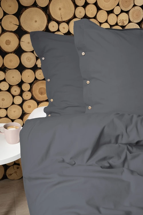 Pościel z Ozdobnymi Guzikami 160x200 + 2 Poszewki 100% Bawełna Pure Grafitowa Detexpol
