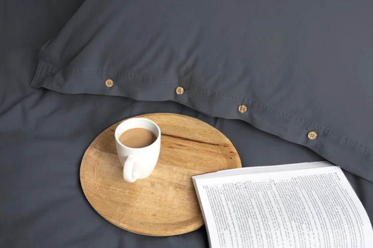 Pościel z Ozdobnymi Guzikami 160x200 + 2 Poszewki 100% Bawełna Pure Grafitowa Detexpol