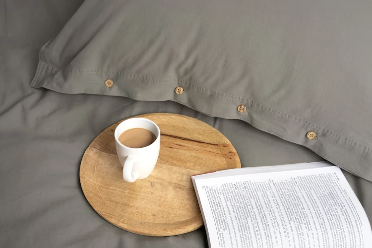 Pościel z Ozdobnymi Guzikami 160x200 + 2 Poszewki 100% Bawełna Pure Ciepłoszara Detexpol