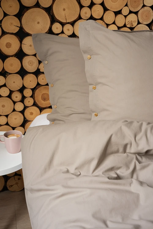 Pościel z Ozdobnymi Guzikami 160x200 + 2 Poszewki 100% Bawełna Pure Taupe Detexpol