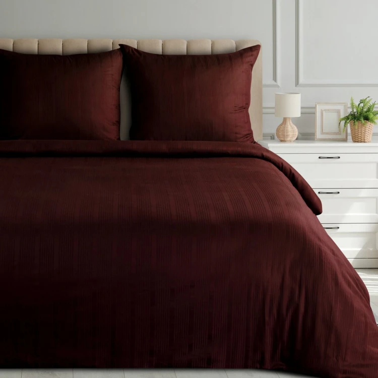 Pościel 220x200 + 2 Poszewki 100% Bawełna Verona Bordowa Eurofirany